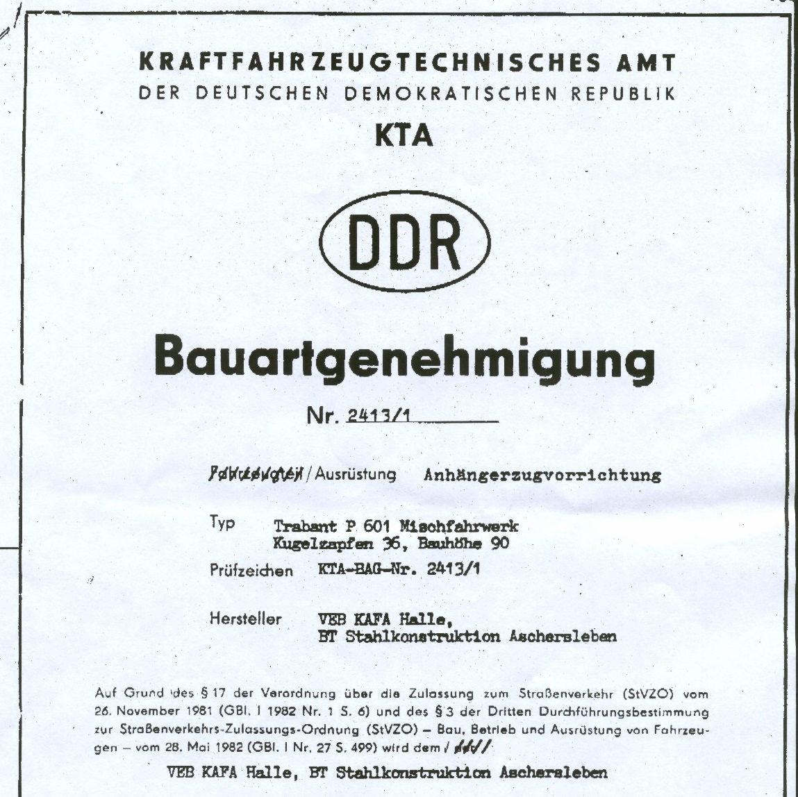 Kopf einer KTA Bescheinigung